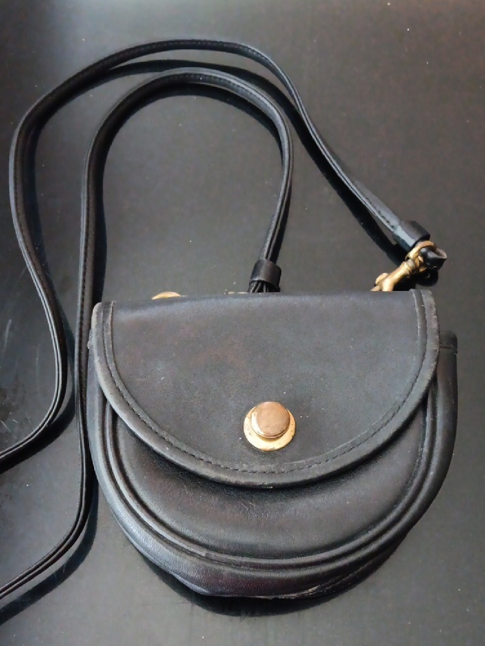 Coach Vintage Black Leather Crossbody with Gold-Tone Snap